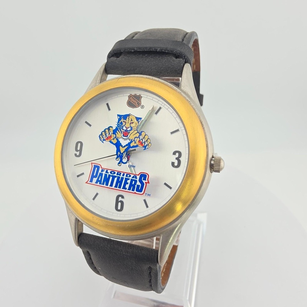 Vintage 1993 FOSSIL Watch Limited Edition NHL Florida Panthers Hockey Leather 8"